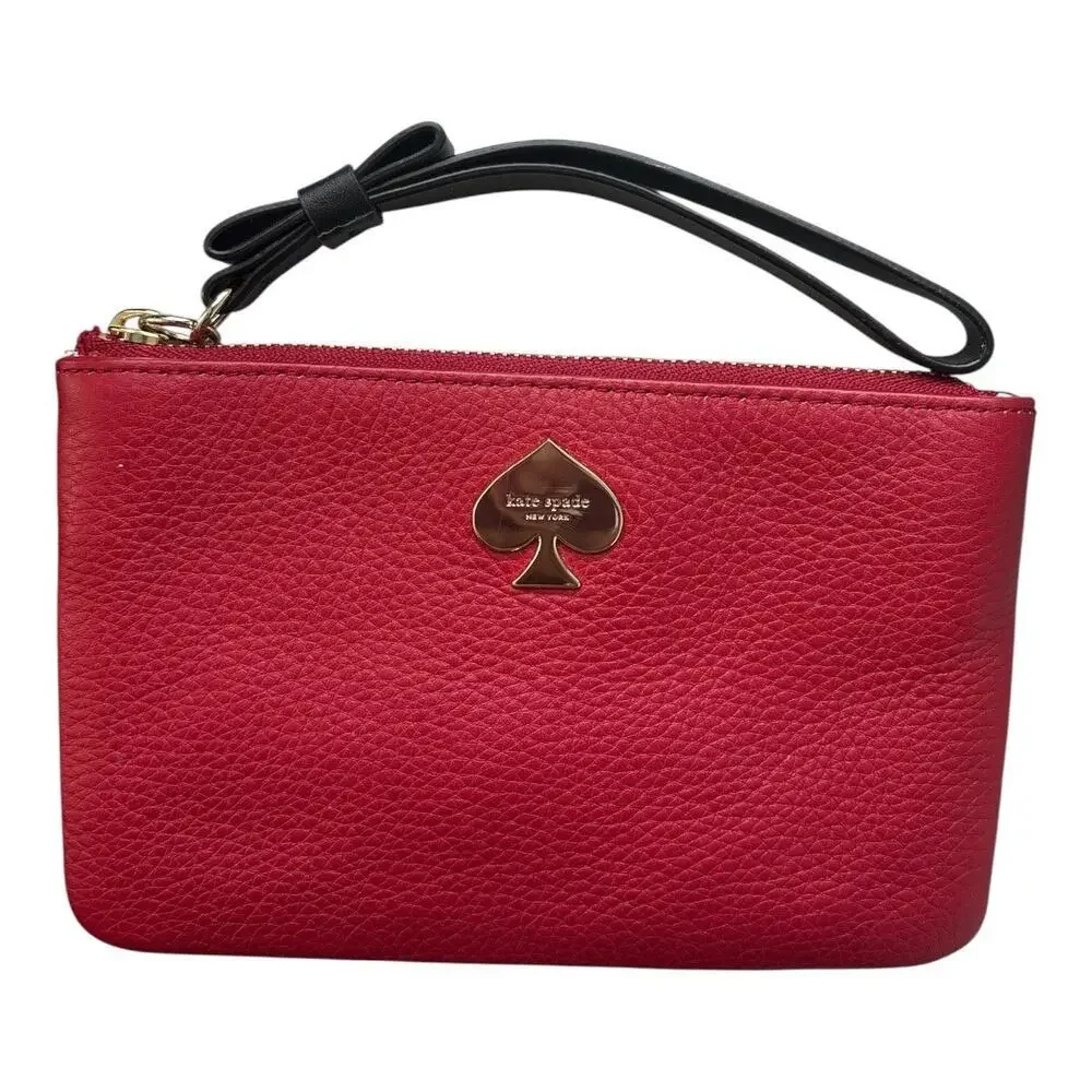 Kate Spade New York Leroy Street Bee Wristlet Pillbox Red Leather Clutch Clover